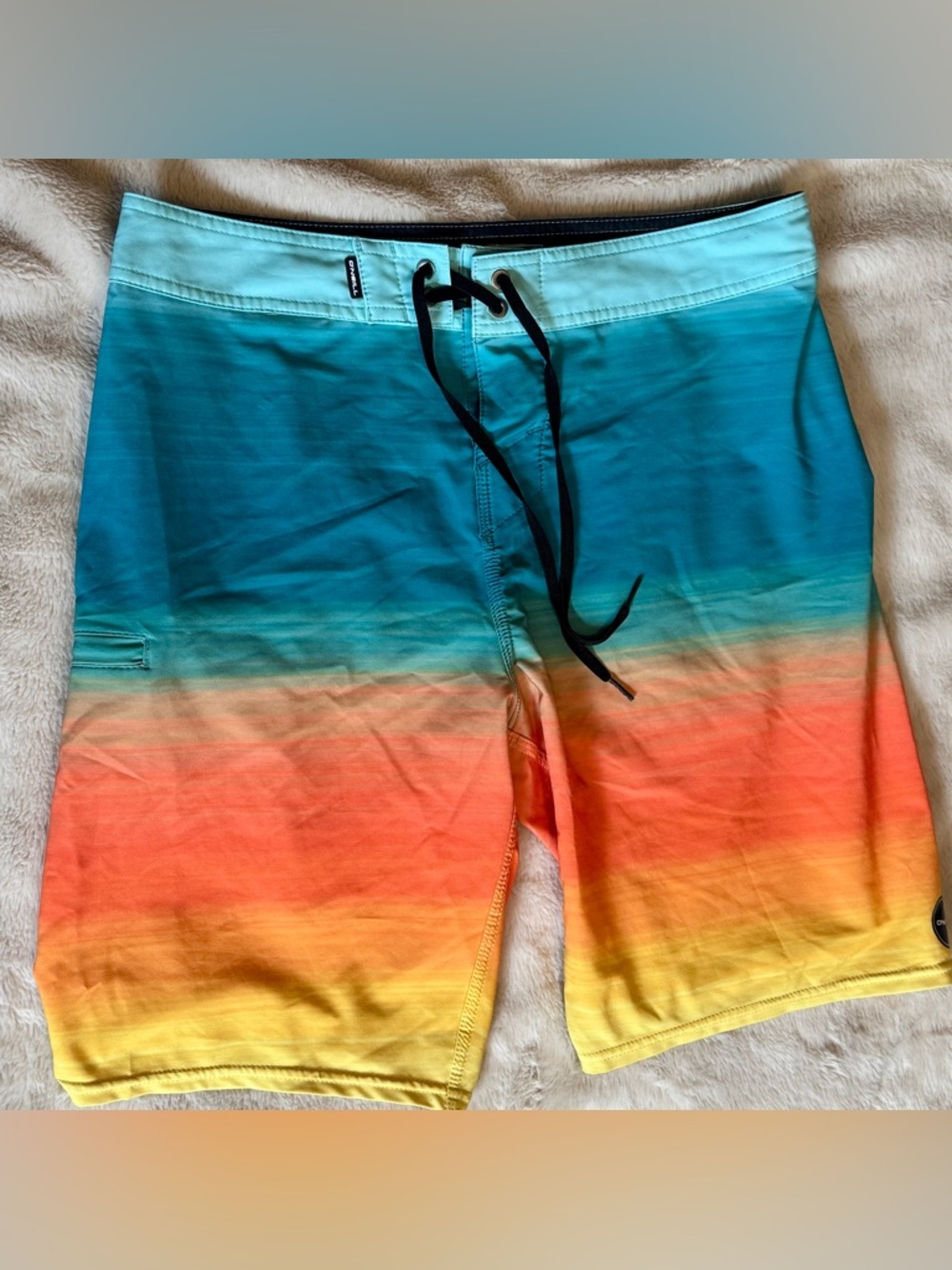 O'Neill Hyperfreak 19” Boardshorts Swim Suit Stretch Quick Dry Aqua Stripe S 30